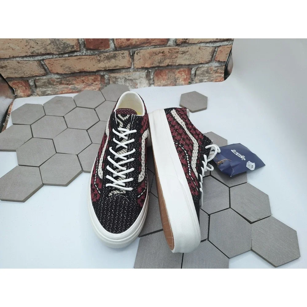 Vans Lx Old Skool 36 Ek Geo Check Grey Red Bordeaux Men's Sz 10.5 Knit